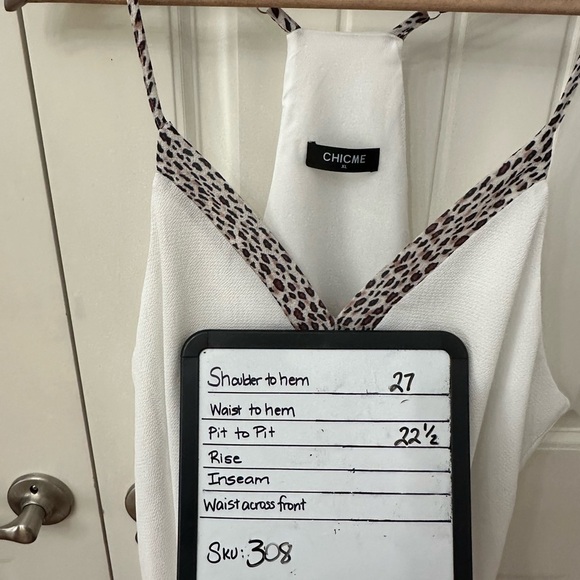 Chicme White Cami Shell Tank with Leopard Cheetah Accents V Neck XL Fall layer - Picture 6 of 6